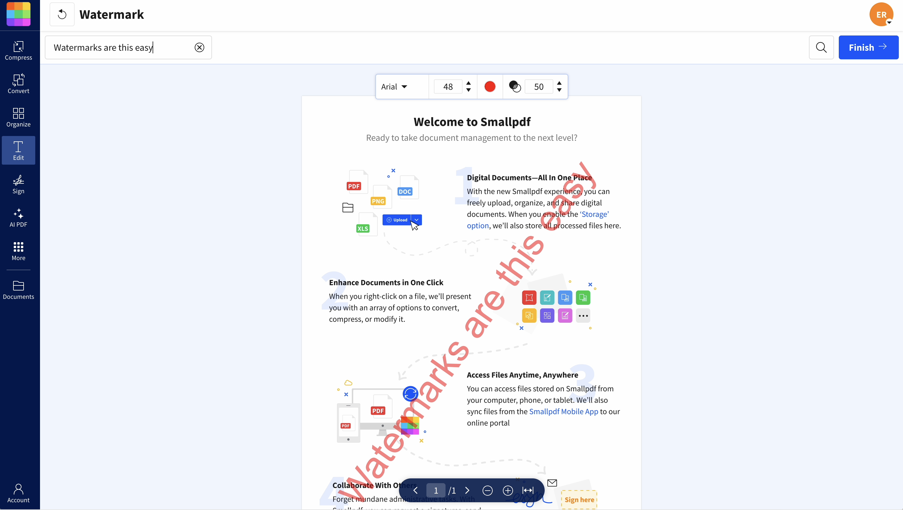 Outil de filigrane SmallPDF