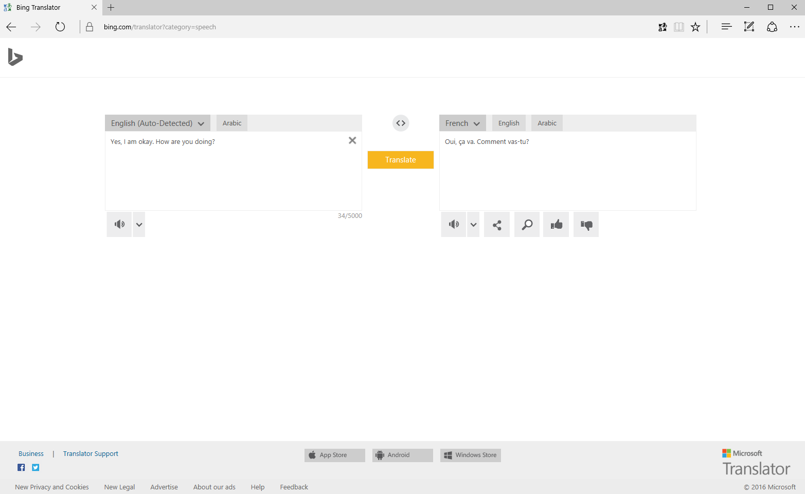 Microsoft Translator-gränssnitt